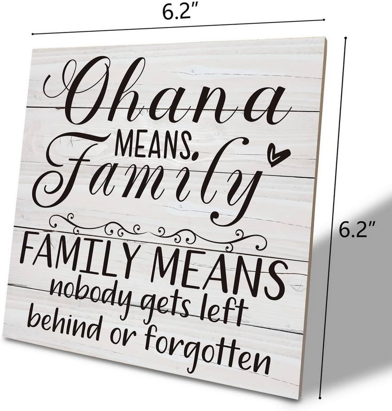 SUSZDOU Family Wooden Plaque, “Family Means Nobody Gets Left Behind or Forgotten”, 6.2x6.2 Inch Table Art Sign, Farmhouse Quote Decor for Living Room or Home Tabletop - Image 2